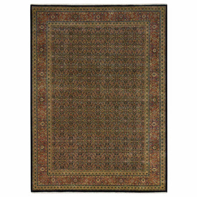 Fine Oriental Wool Hand Knotted Rug Black Vermilion Red 8.10X12.6 -O065794