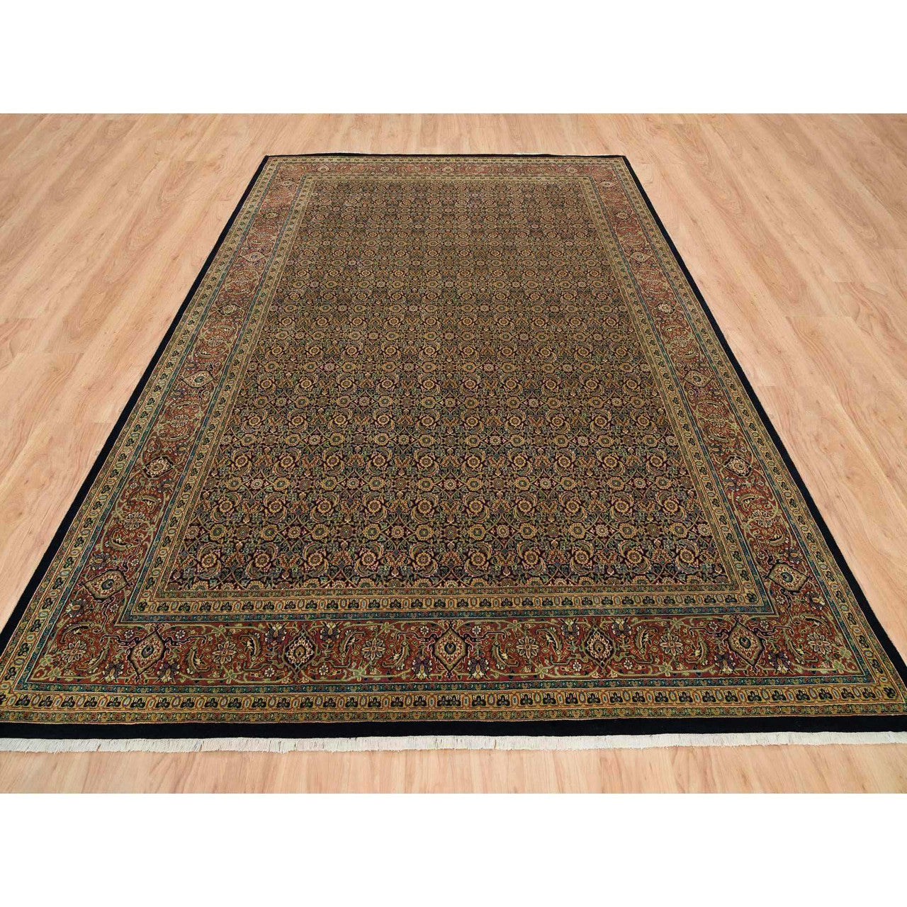 Fine Oriental Wool Hand Knotted Rug Black Vermilion Red 8.10X12.6 -O065794