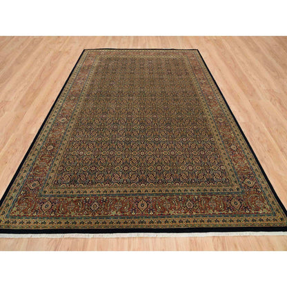 Fine Oriental Wool Hand Knotted Rug Black Vermilion Red 8.10X12.6 -O065794