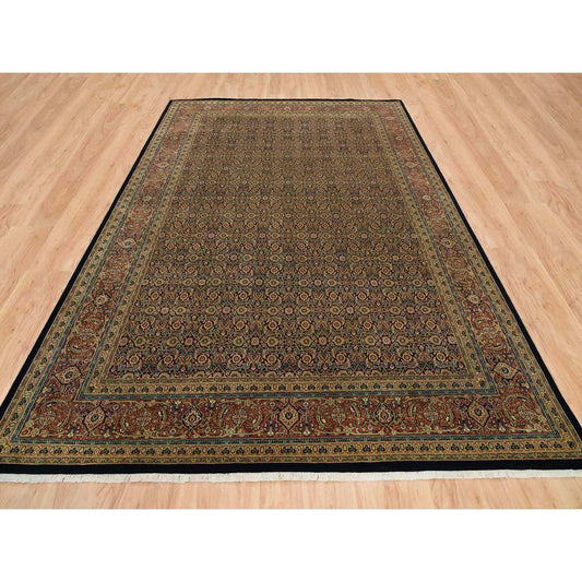 Fine Oriental Wool Hand Knotted Rug Black Vermilion Red 8.10X12.6 -O065794
