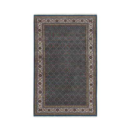 Fine Oriental Wool Hand Knotted Rug Blue Swan White 4.11X8.1 -O065795