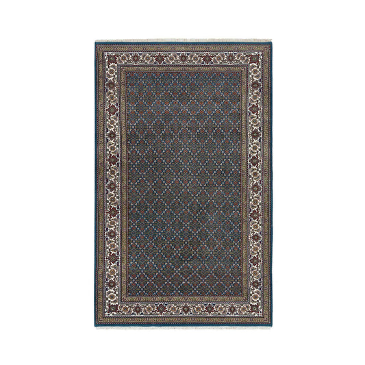 Fine Oriental Wool Hand Knotted Rug Blue Swan White 4.11X8.1 -O065795