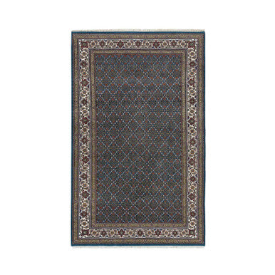 Fine Oriental Wool Hand Knotted Rug Blue Swan White 4.11X8.1 -O065795