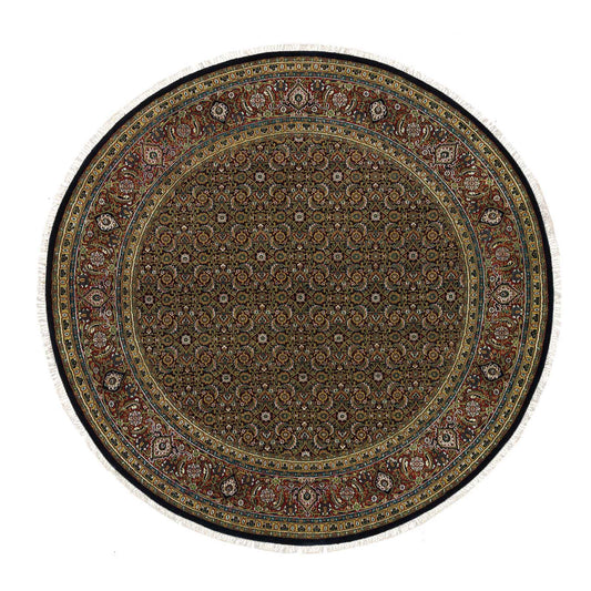 Fine Oriental Wool Hand Knotted Rug Black Sangria Red 8.0X8.0 -O065799