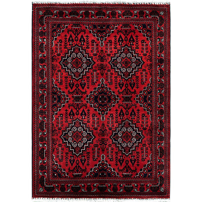 Tribal & Geometric Wool Hand Knotted Rug Red 5.0x7.0 -O0657