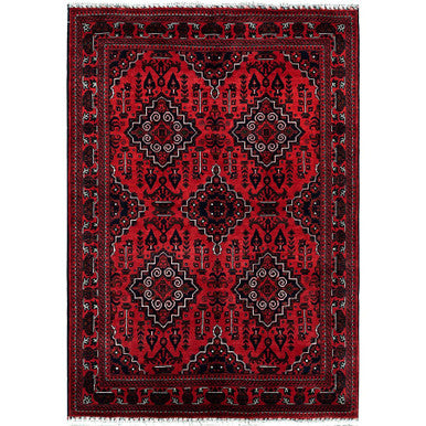 Tribal & Geometric Wool Hand Knotted Rug Red 5.0x7.0 -O0657