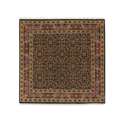 Fine Oriental Wool Hand Knotted Rug Black Sangria Red 4.11X5.0 -O065801