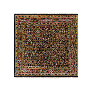 Fine Oriental Wool Hand Knotted Rug Black Sangria Red 4.11X5.0 -O065801