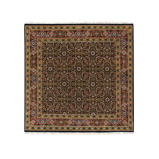 Fine Oriental Wool Hand Knotted Rug Black Sangria Red 5.1X5.3 -O065802