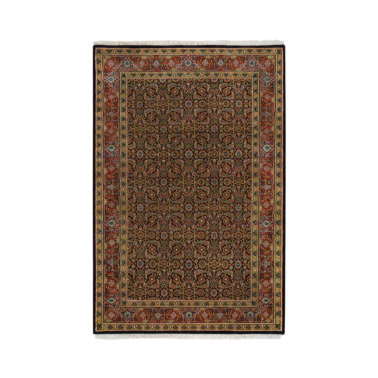 Fine Oriental Wool Hand Knotted Rug Black Sangria Red 4.1X6.3 -O065803