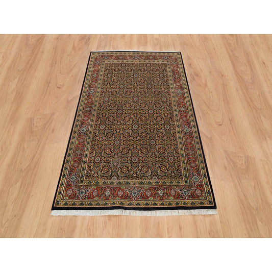 Fine Oriental Wool Hand Knotted Rug Black Sangria Red 4.1X6.3 -O065803
