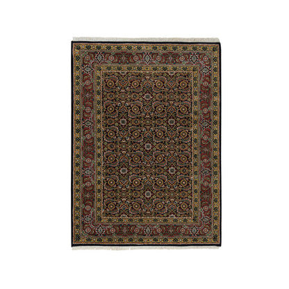 Fine Oriental Wool Hand Knotted Rug Black Sangria Red 4.1X5.9 -O065804