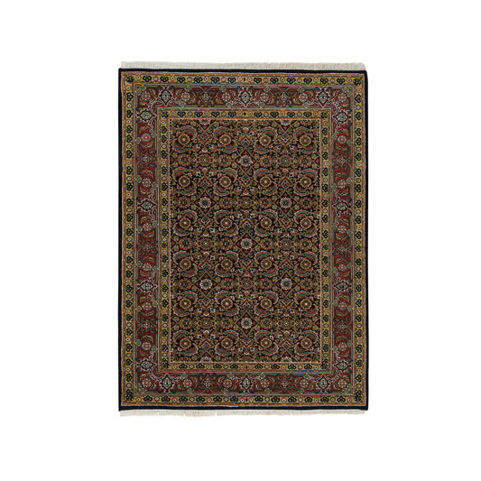 Fine Oriental Wool Hand Knotted Rug Black Sangria Red 4.1X5.9 -O065804