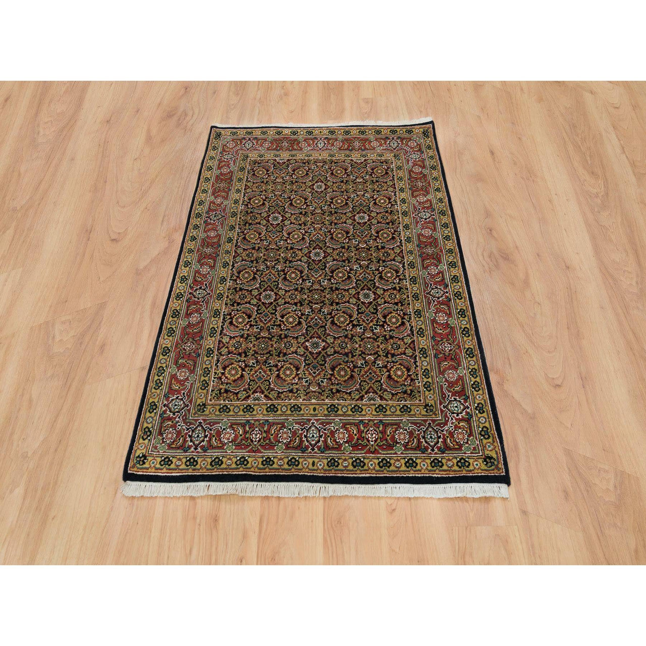Fine Oriental Wool Hand Knotted Rug Black Sangria Red 4.1X5.9 -O065804