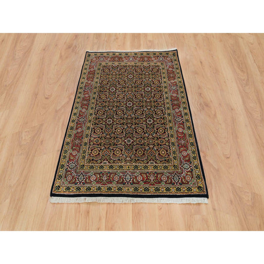 Fine Oriental Wool Hand Knotted Rug Black Sangria Red 4.1X5.9 -O065804