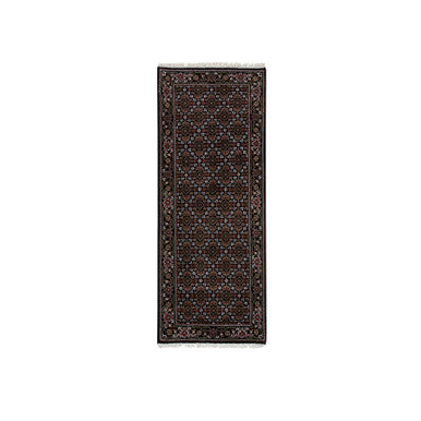 Fine Oriental Wool Hand Knotted Rug Black Eerie Black 2.1X5.3 -O065809