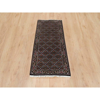 Fine Oriental Wool Hand Knotted Rug Black Eerie Black 2.1X5.3 -O065809