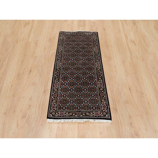 Fine Oriental Wool Hand Knotted Rug Black Eerie Black 2.1X5.3 -O065809