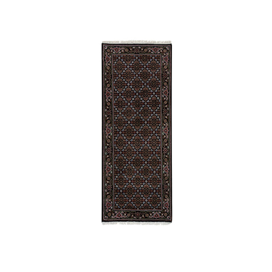 Fine Oriental Wool Hand Knotted Rug Black Eerie Black 2.0X5.3 -O065810