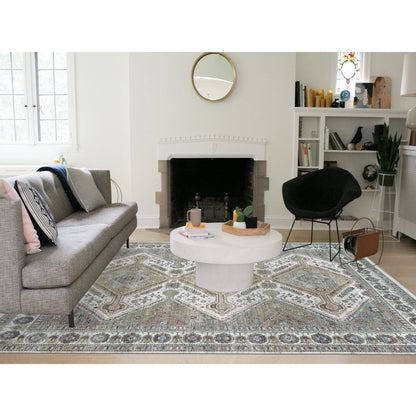 Tribal & Geometric Wool Hand Knotted Rug Ivory Pearl White  13.8X17.9 -O065817