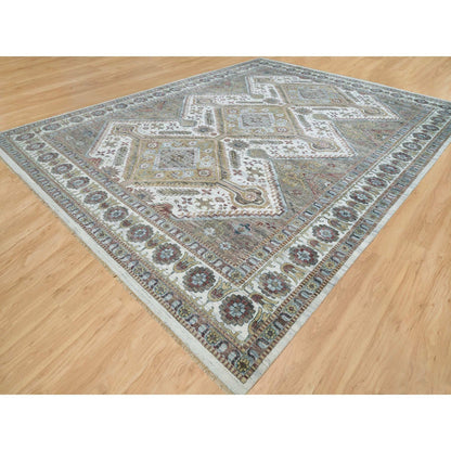 Tribal & Geometric Wool Hand Knotted Rug Ivory Pearl White  13.8X17.9 -O065817