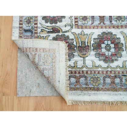 Tribal & Geometric Wool Hand Knotted Rug Ivory Pearl White  13.8X17.9 -O065817