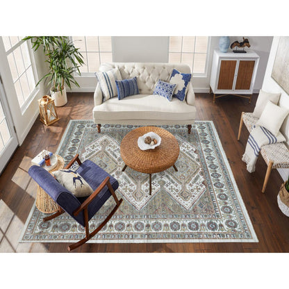 Tribal & Geometric Wool Hand Knotted Rug Ivory Smoky White 13.11X13.11 -O065819