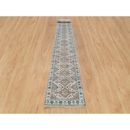 Tribal & Geometric Wool Hand Knotted Rug Ivory Vista White 2.7X21.9 -O065820