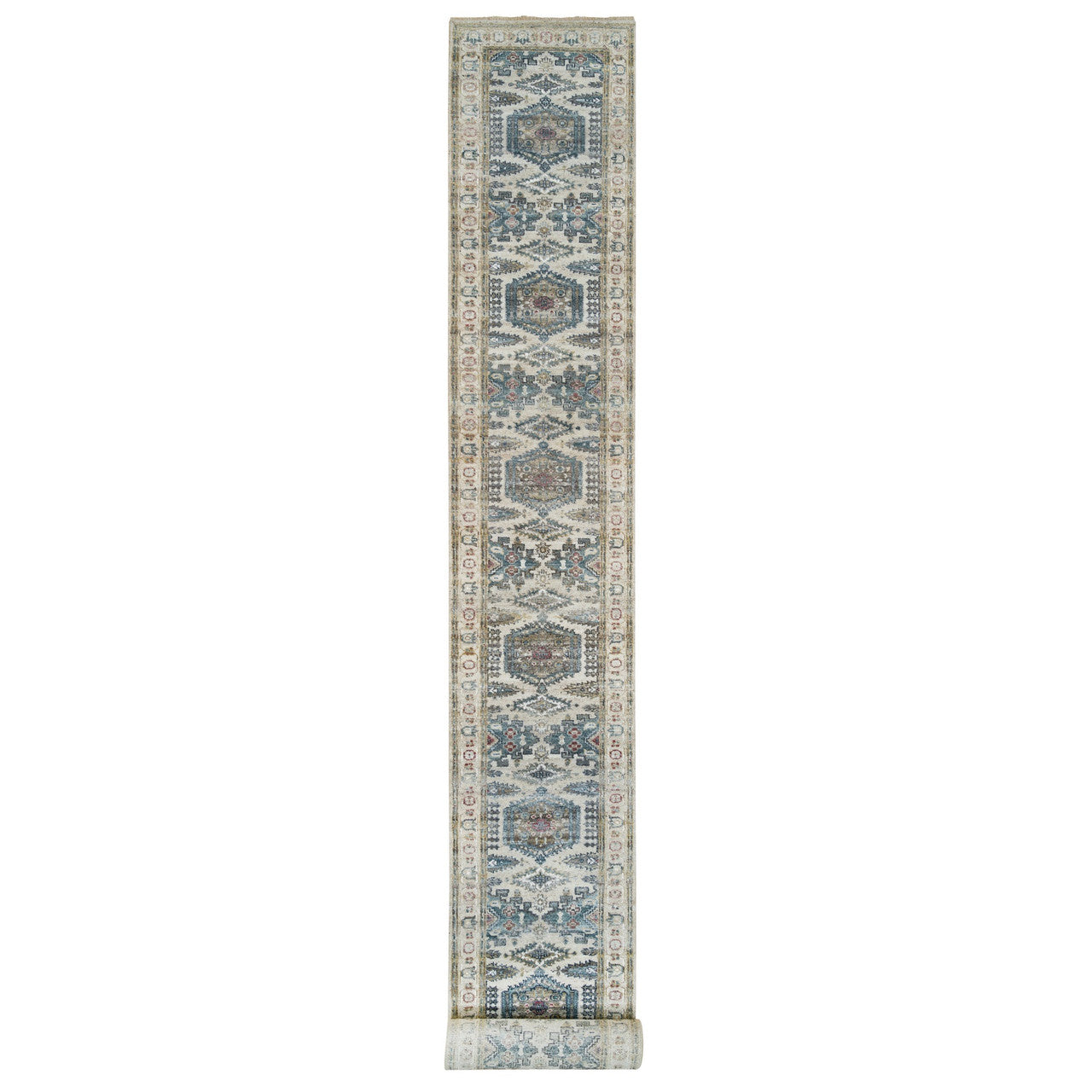 Ivory 2'7" x 21'7" Tribal & Geometric Floral Hand knotted Wool Rug - Sku: O065823