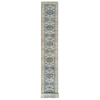 Tribal & Geometric Wool Hand Knotted Rug Ivory Floral White 2.7X21.7 -O065823