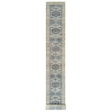 Tribal & Geometric Wool Hand Knotted Rug Ivory Floral White 2.7X21.7 -O065823