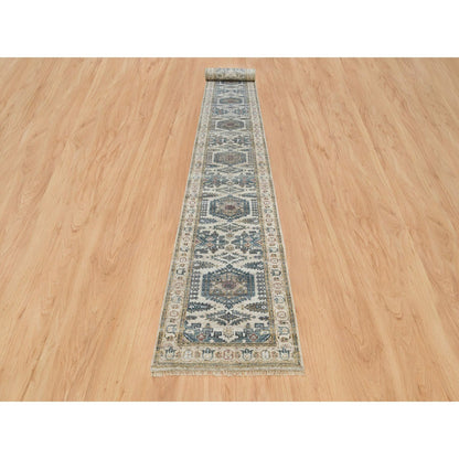 Tribal & Geometric Wool Hand Knotted Rug Ivory Floral White 2.7X21.7 -O065823
