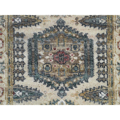 Tribal & Geometric Wool Hand Knotted Rug Ivory Floral White 2.7X21.7 -O065823