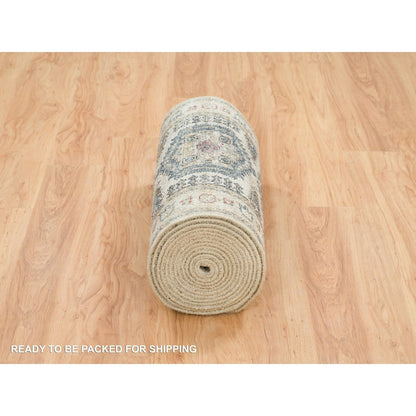 Tribal & Geometric Wool Hand Knotted Rug Ivory Floral White 2.7X21.7 -O065823