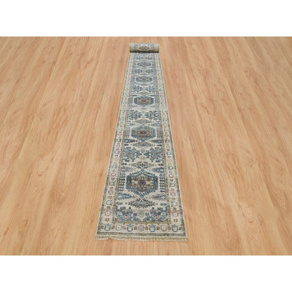 Tribal & Geometric Wool Hand Knotted Rug Ivory Merino Ivory 2.7X24.1 -O065824