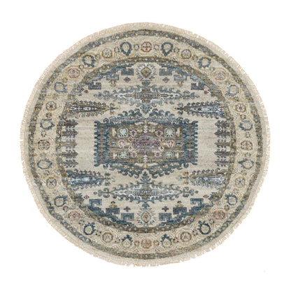 Tribal & Geometric Wool Hand Knotted Rug Ivory Old Lace Ivory 4.11X4.11 -O065825
