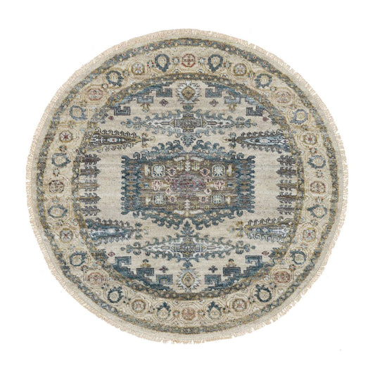 Tribal & Geometric Wool Hand Knotted Rug Ivory Old Lace Ivory 4.11X4.11 -O065825