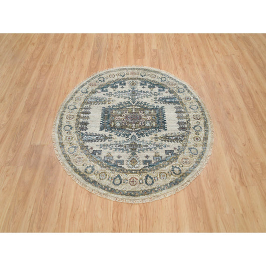Tribal & Geometric Wool Hand Knotted Rug Ivory Old Lace Ivory 4.11X4.11 -O065825