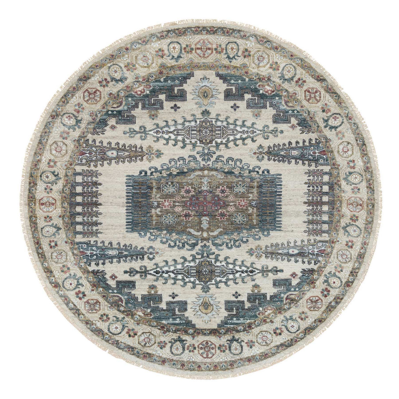 Tribal & Geometric Wool Hand Knotted Rug Ivory Alabaster Ivory 8.0X8.0 -O065826