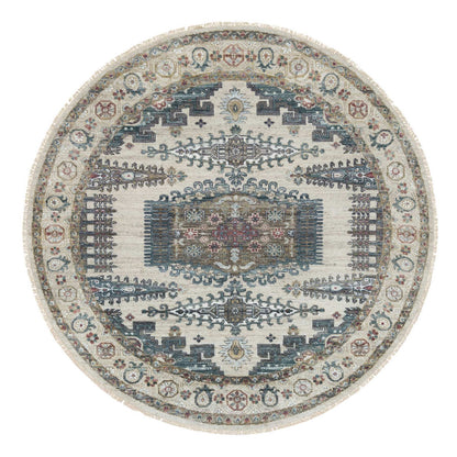 Tribal & Geometric Wool Hand Knotted Rug Ivory Alabaster Ivory 8.0X8.0 -O065826