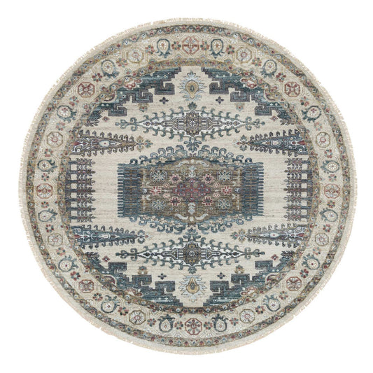 Tribal & Geometric Wool Hand Knotted Rug Ivory Alabaster Ivory 8.0X8.0 -O065826