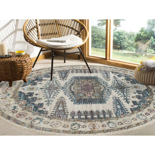 Tribal & Geometric Wool Hand Knotted Rug Ivory Alabaster Ivory 8.0X8.0 -O065826