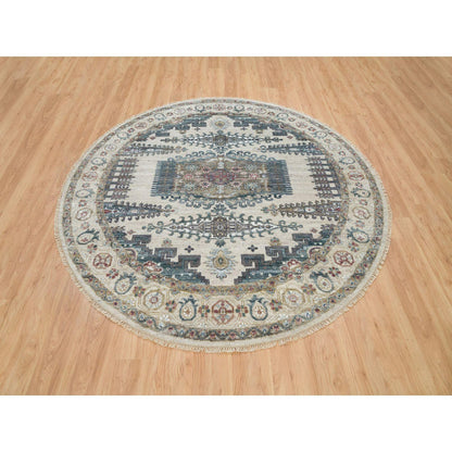 Tribal & Geometric Wool Hand Knotted Rug Ivory Alabaster Ivory 8.0X8.0 -O065826