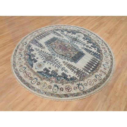 Tribal & Geometric Wool Hand Knotted Rug Ivory Alabaster Ivory 8.0X8.0 -O065826