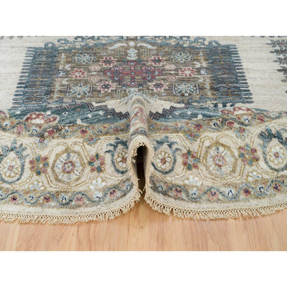 Tribal & Geometric Wool Hand Knotted Rug Ivory Alabaster Ivory 8.0X8.0 -O065826