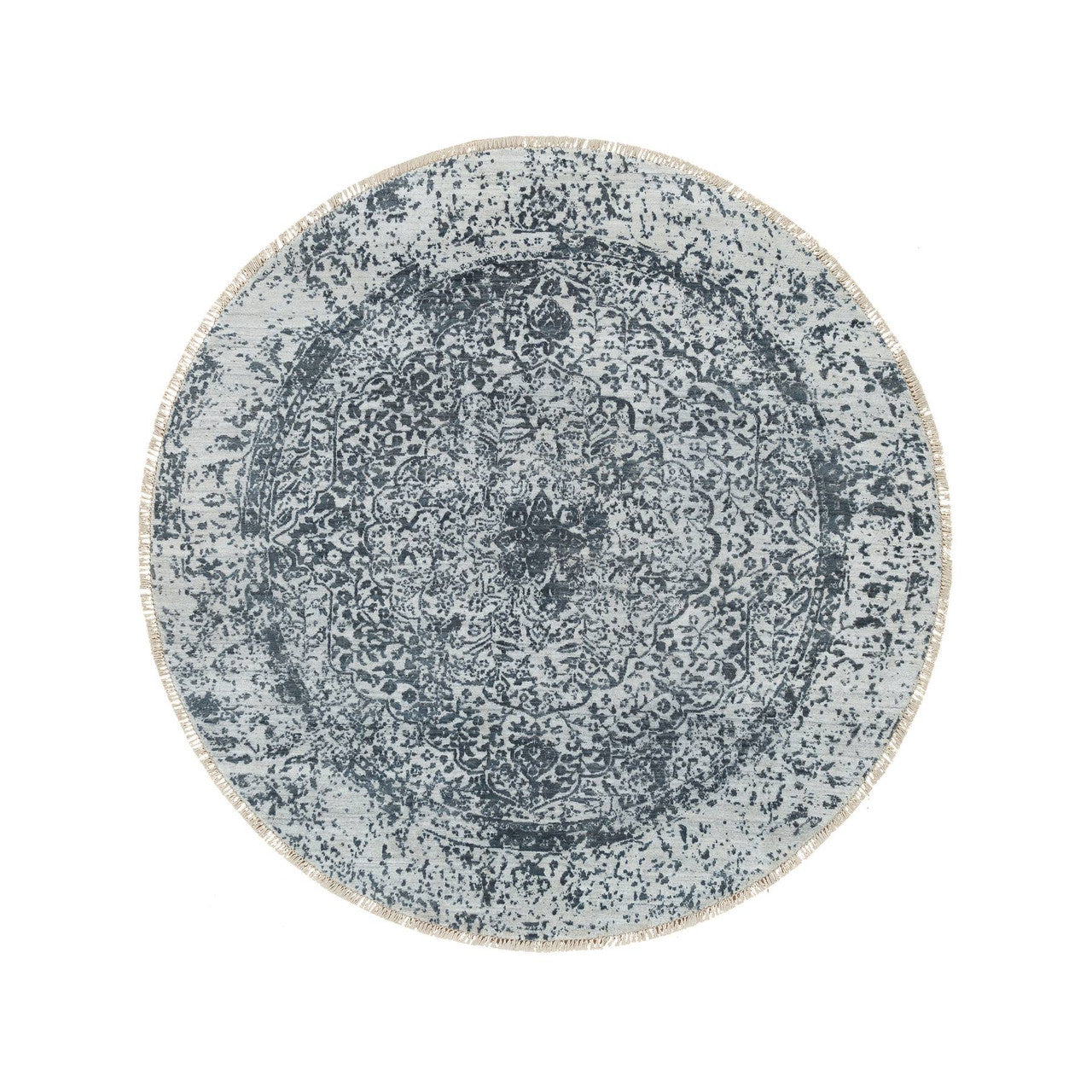 Gray 5'11" x 5'11" Transitional Hand knotted Wool/Silk Rug - Sku: O065829