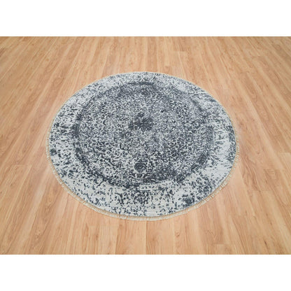 Transitional Wool & Silk Hand Knotted Rug Grey No Border 5.11X5.11 -O065829