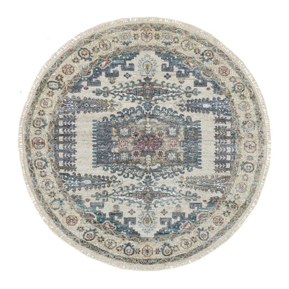 Tribal & Geometric Wool Hand Knotted Rug Ivory Eggshell Ivory 5.10X5.10 -O065837