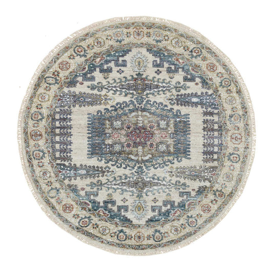 Tribal & Geometric Wool Hand Knotted Rug Ivory Eggshell Ivory 5.10X5.10 -O065837