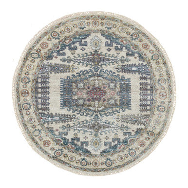 Tribal & Geometric Wool Hand Knotted Rug Ivory Eggshell Ivory 5.10X5.10 -O065837